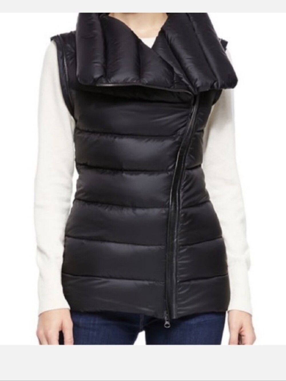 Mackage black long puffer vest Leather Trim